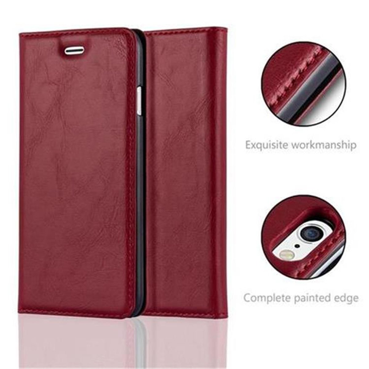 CADORABO Book Hülle Invisible Magnet, ROT APFEL iPhone / 6S, 6 Bookcover, Apple