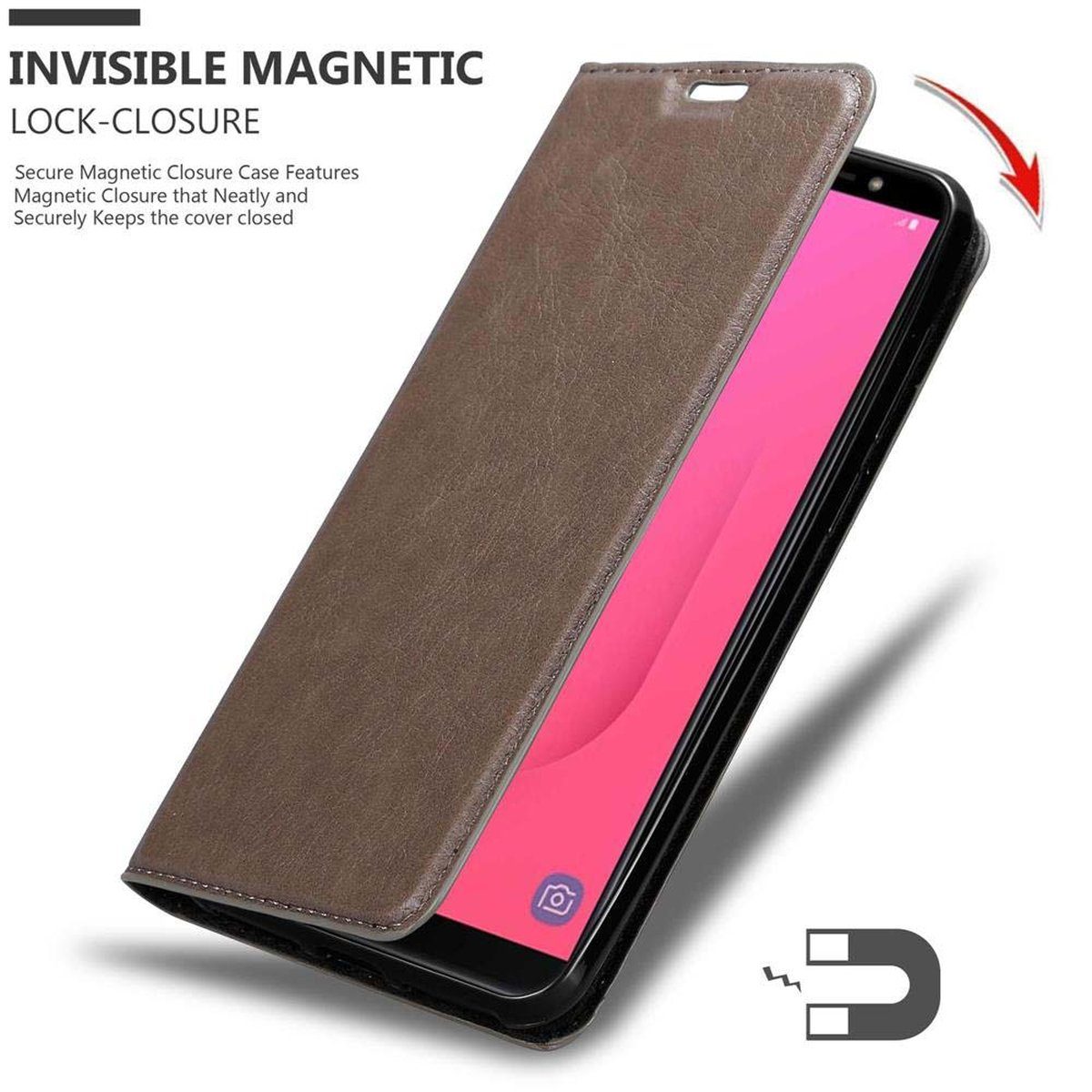 CADORABO Book Hülle J8 Magnet, Galaxy KAFFEE Bookcover, 2018, BRAUN Invisible Samsung