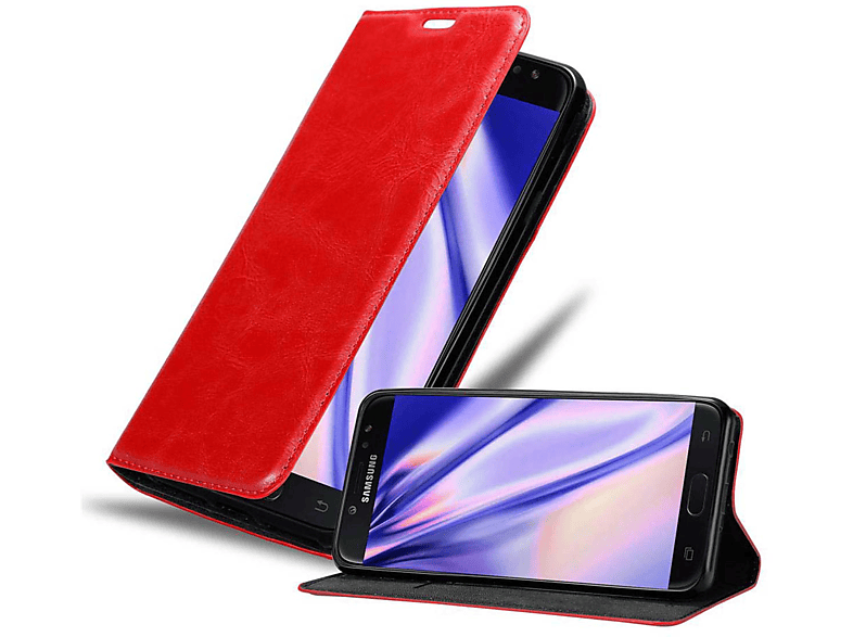 CADORABO Book Hülle Samsung, APFEL ROT Magnet, 2018, Invisible Galaxy J7 Bookcover