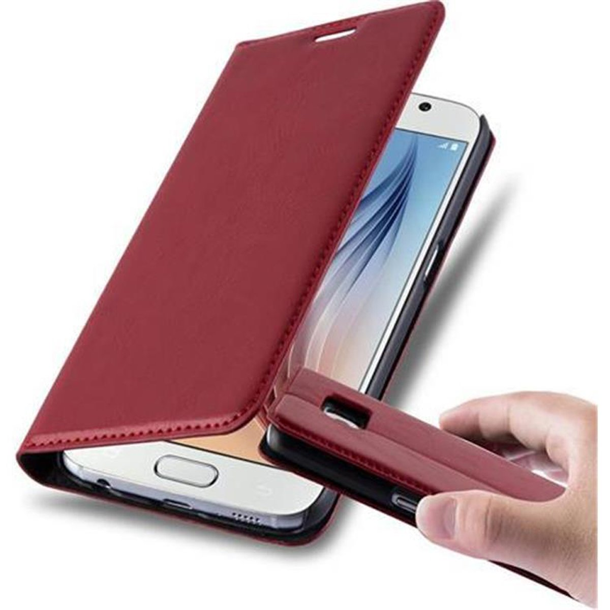 Book Magnet, S6, Samsung, APFEL CADORABO Galaxy ROT Hülle Invisible Bookcover,