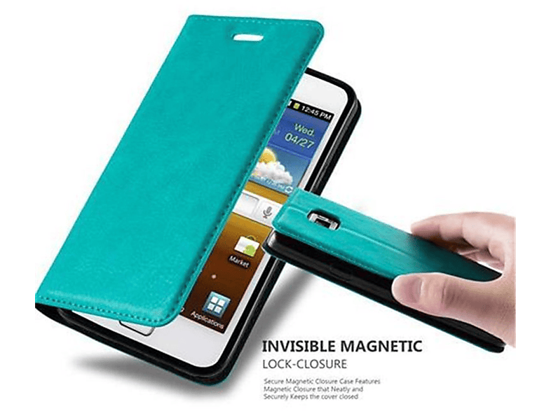 CADORABO Book Hülle Invisible Magnet, Bookcover, Samsung, Galaxy S2 / S2 PLUS, PETROL TÜRKIS