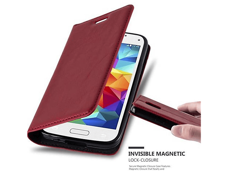 Samsung, Invisible Hülle ROT Magnet, Galaxy MINI Bookcover, CADORABO DUOS, S5 MINI / Book APFEL S5