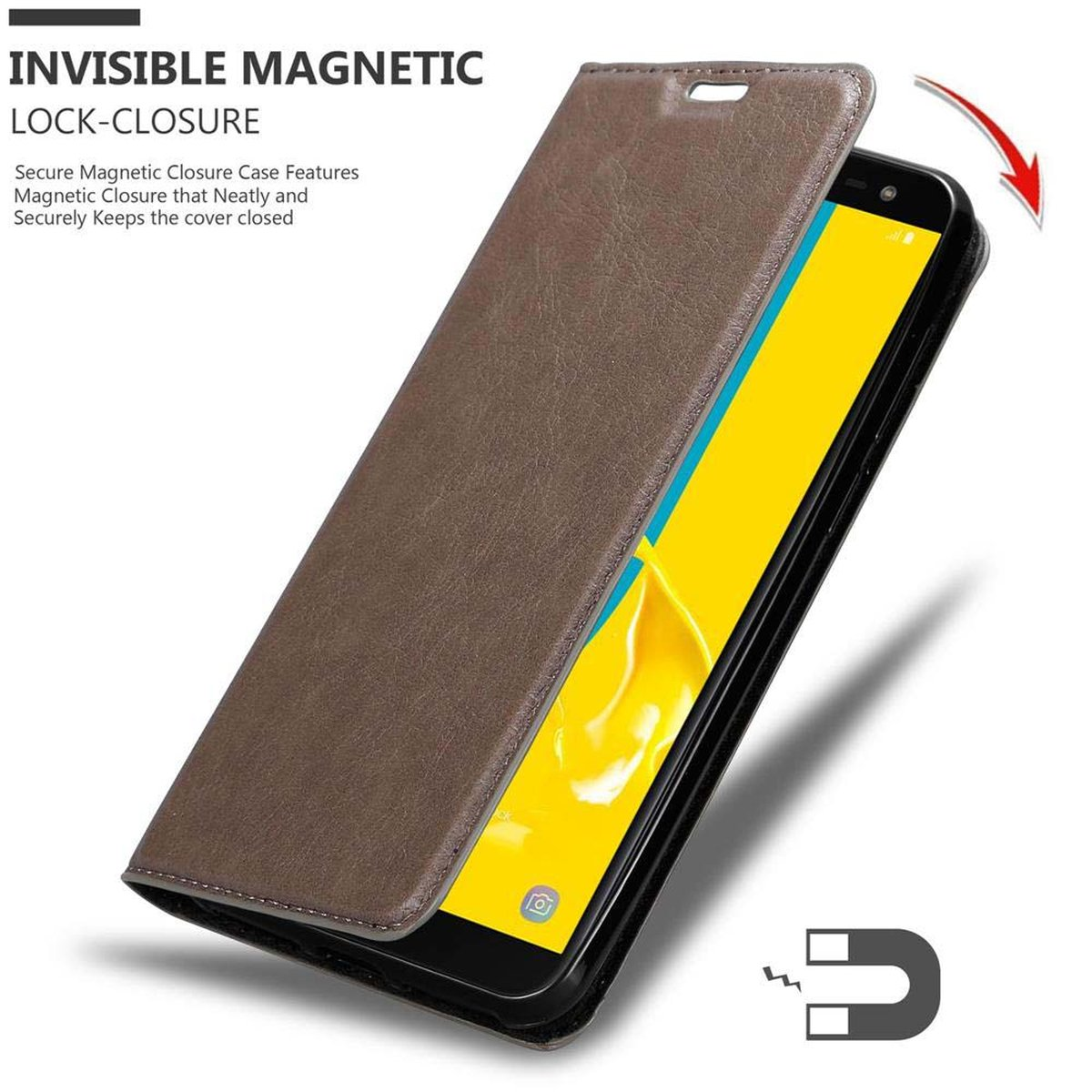 KAFFEE Galaxy BRAUN Hülle 2018, J6 Book CADORABO Invisible Magnet, Samsung, Bookcover,