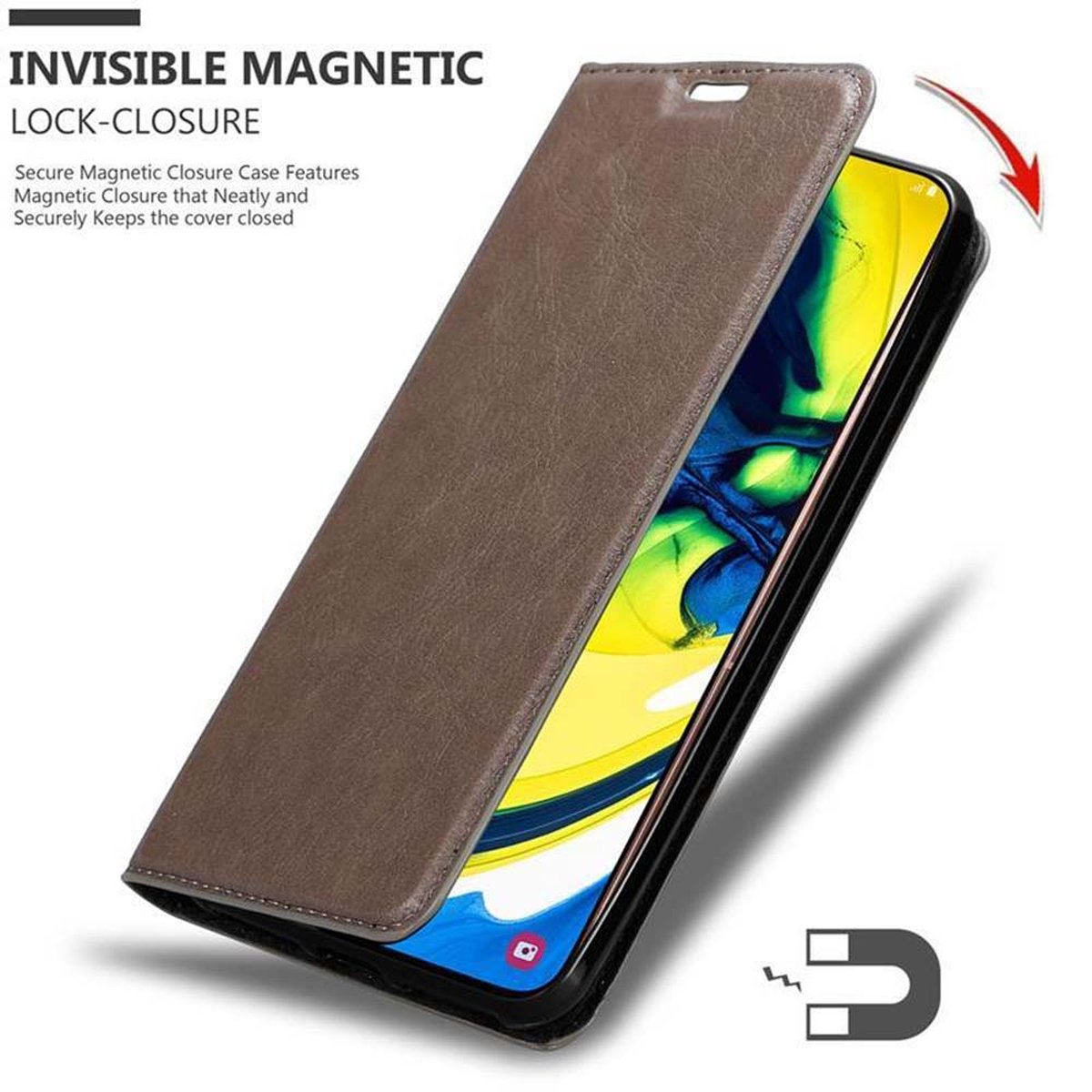 CADORABO Book Hülle Invisible Samsung, 4G, Bookcover, Galaxy KAFFEE Magnet, / A90 BRAUN A80