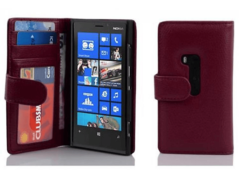 Kartenfach CADORABO Standfunktuon, LILA Book 920, Nokia, mit Hülle Lumia BORDEAUX Bookcover,