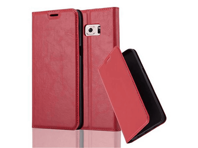 CADORABO Book Hülle APFEL EDGE Samsung, Galaxy Bookcover, PLUS, Invisible ROT Magnet, S6