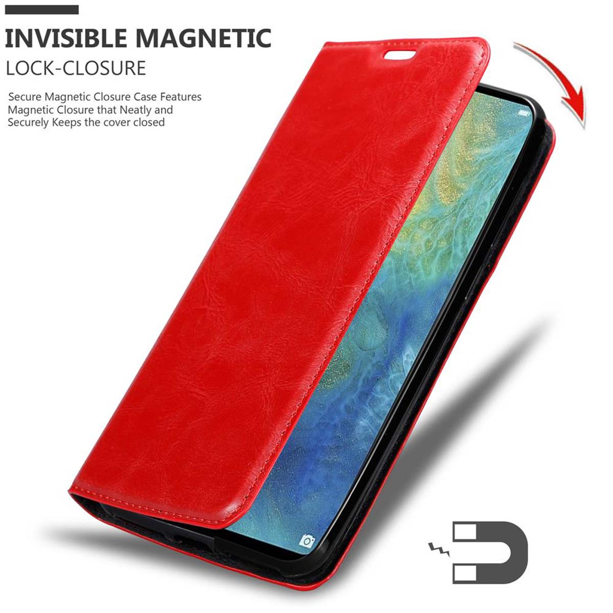CADORABO Book Hülle Invisible Magnet, X, MATE Bookcover, Huawei, 20 ROT APFEL