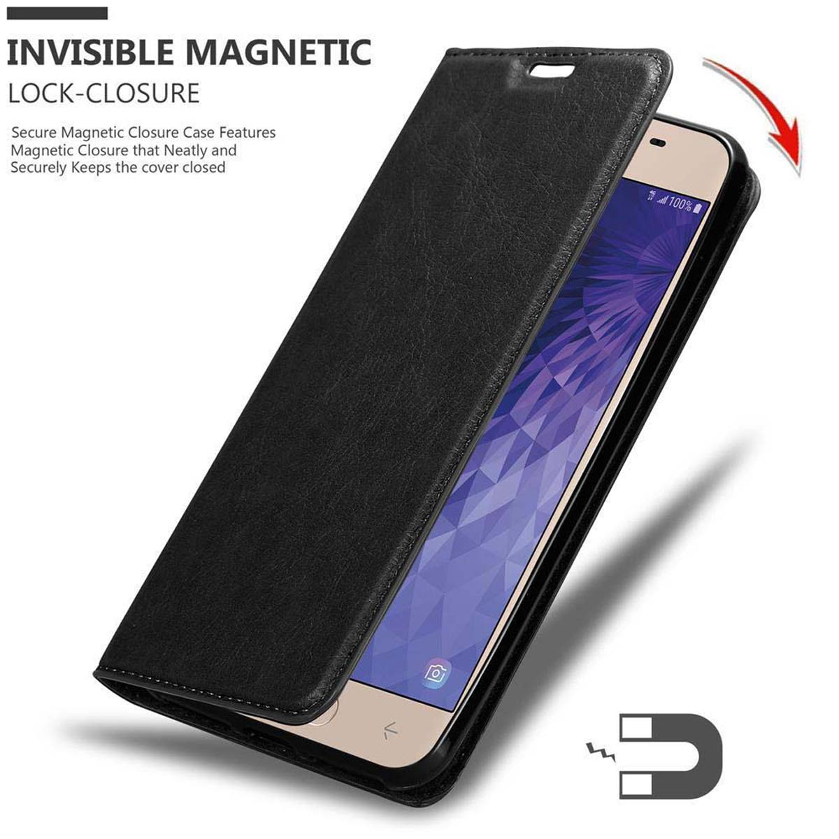 J3 Invisible Book Magnet, NACHT SCHWARZ CADORABO Samsung, Bookcover, Galaxy Hülle 2018,