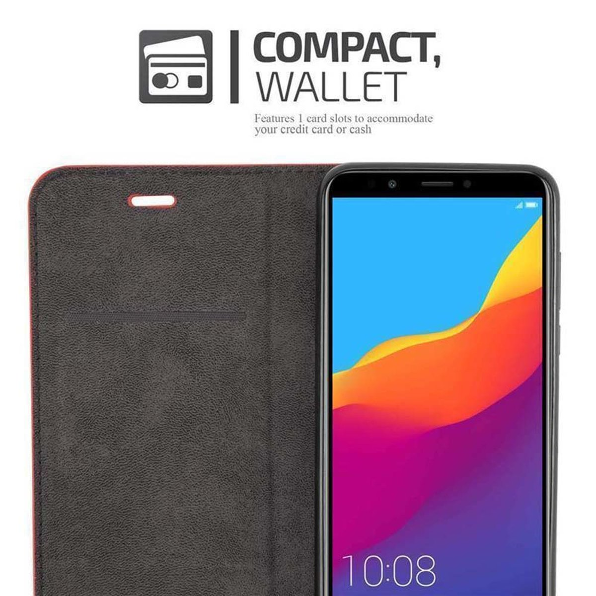 CADORABO Book APFEL Bookcover, Huawei Hülle Y7 7C Honor, ROT / 2018, Invisible Magnet