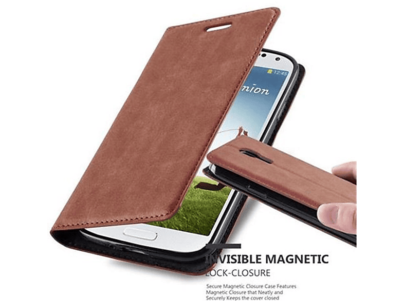 CADORABO Samsung, Invisible S4, Bookcover, Hülle BRAUN CAPPUCCINO Galaxy Book Magnet,