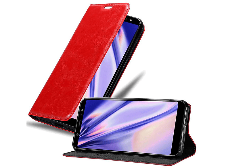 CADORABO Book Samsung, Hülle Galaxy Magnet, 2018, A6 PLUS APFEL Invisible Bookcover, ROT