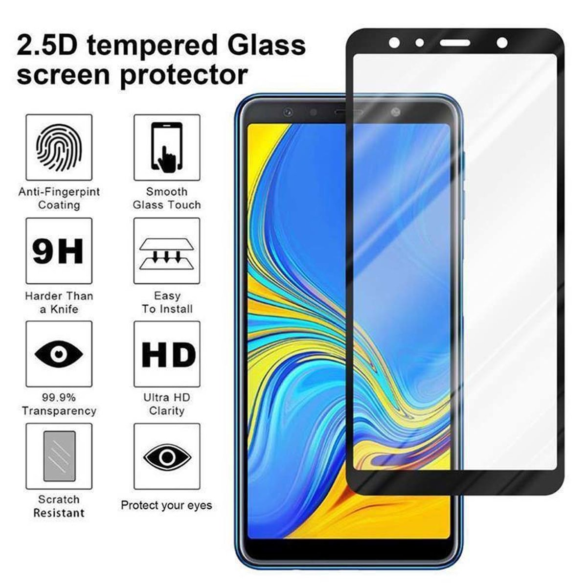 CADORABO Schutzglas voll kelebend Schutzfolie(für Galaxy A7 Samsung 2018)