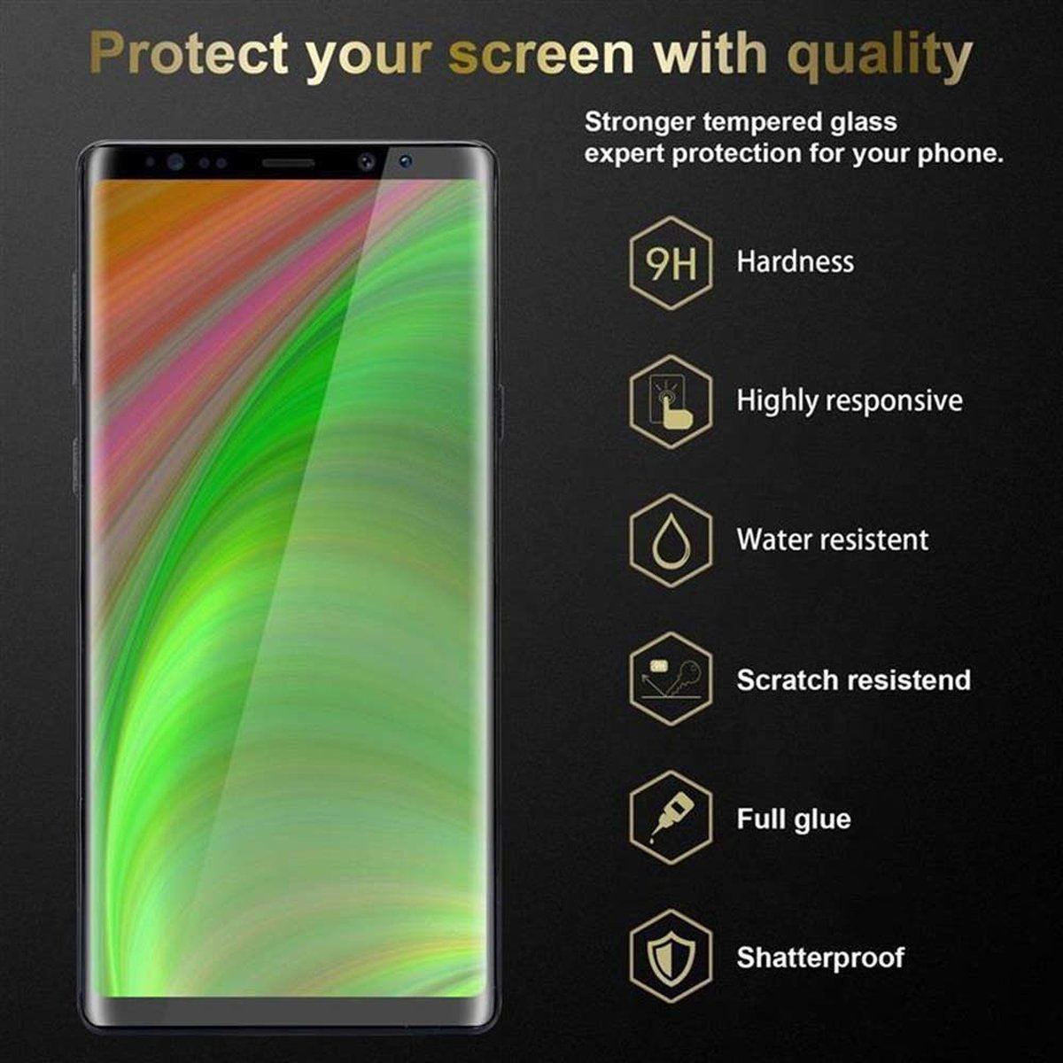 CADORABO Schutzglas voll kelebend Schutzfolie(für NOTE 8) Samsung Galaxy