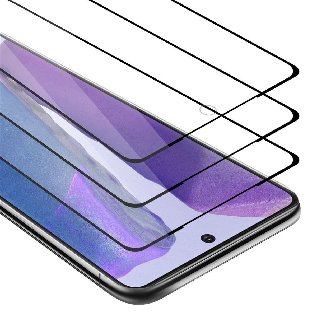 Protezioni schermo del telefono impilate. Cornici nere e uno schermo viola.