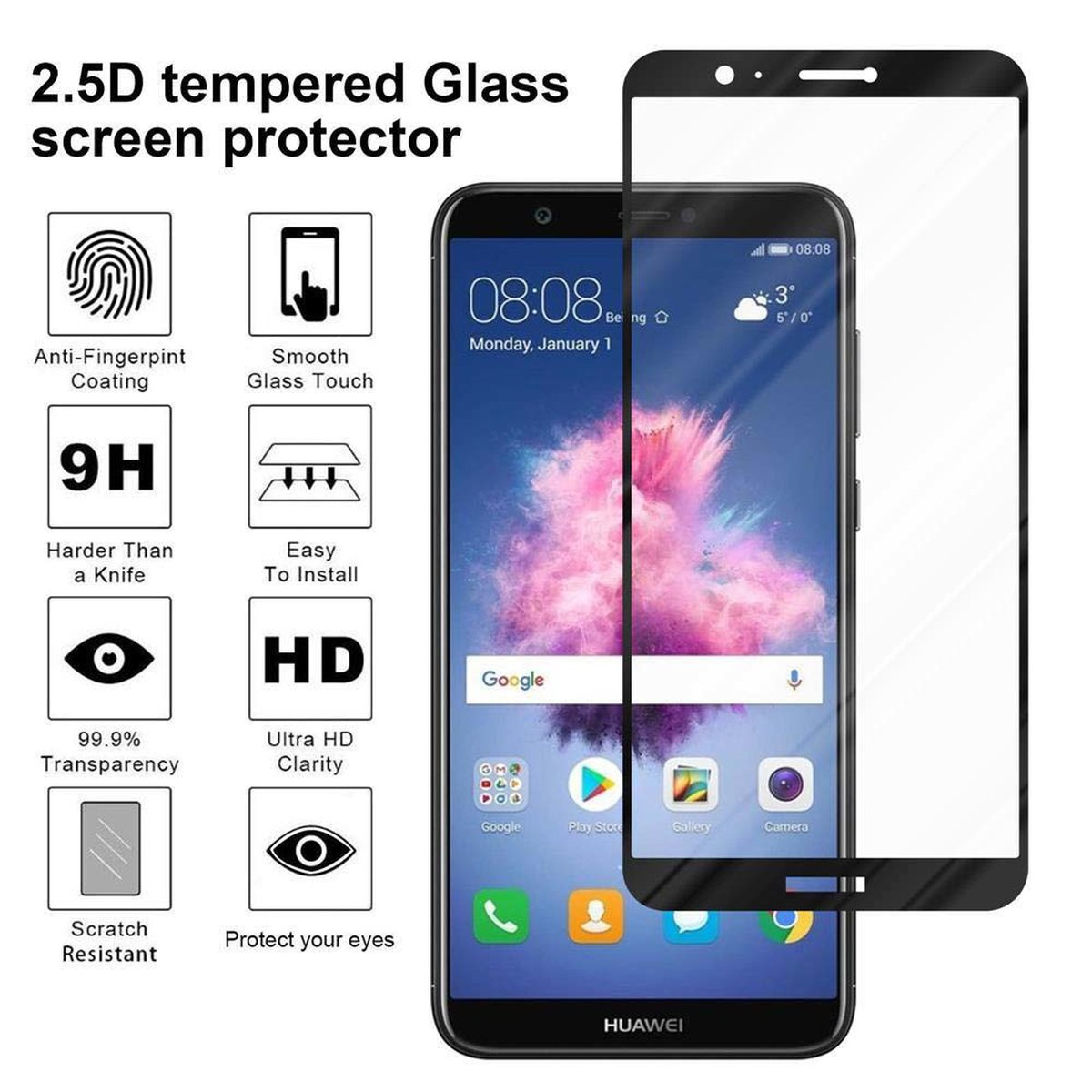 / Huawei 2018 Schutzfolie(für SMART voll Schutzglas kelebend Enjoy P 7S) CADORABO
