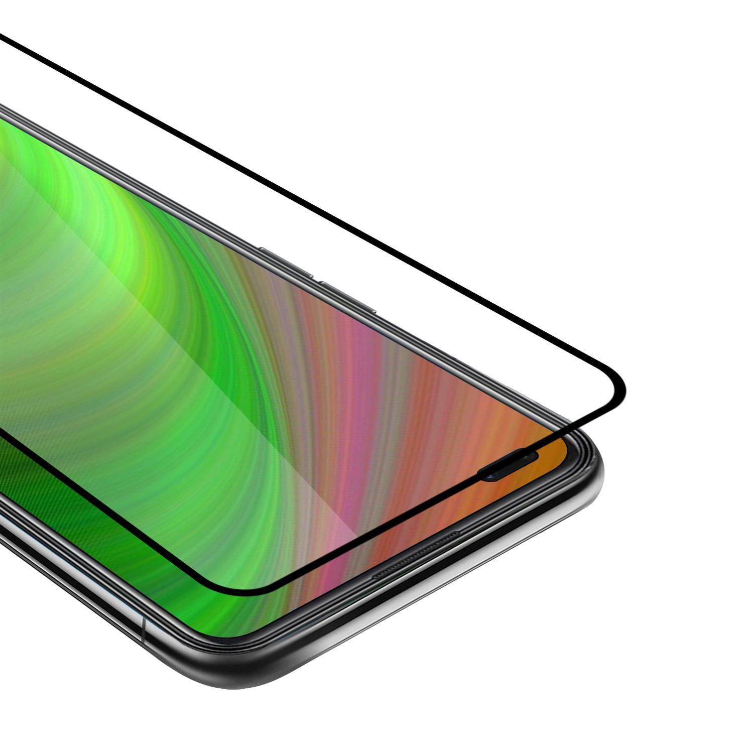 Un primo piano dello schermo di un telefono con una protezione per lo schermo. Lo schermo mostra arte astratta colorata.