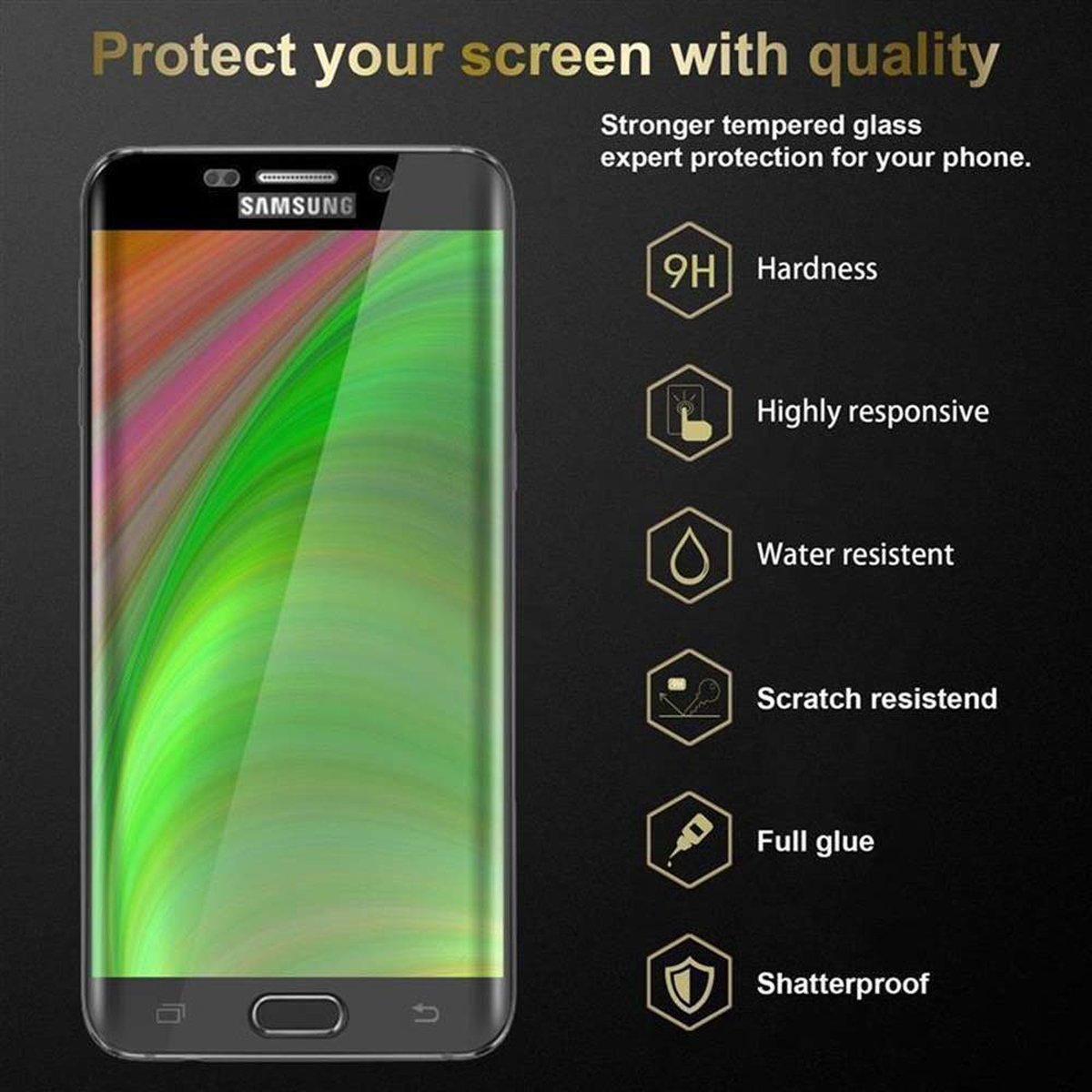 CADORABO Schutzglas voll kelebend Schutzfolie(für EDGE) Galaxy S6 Samsung