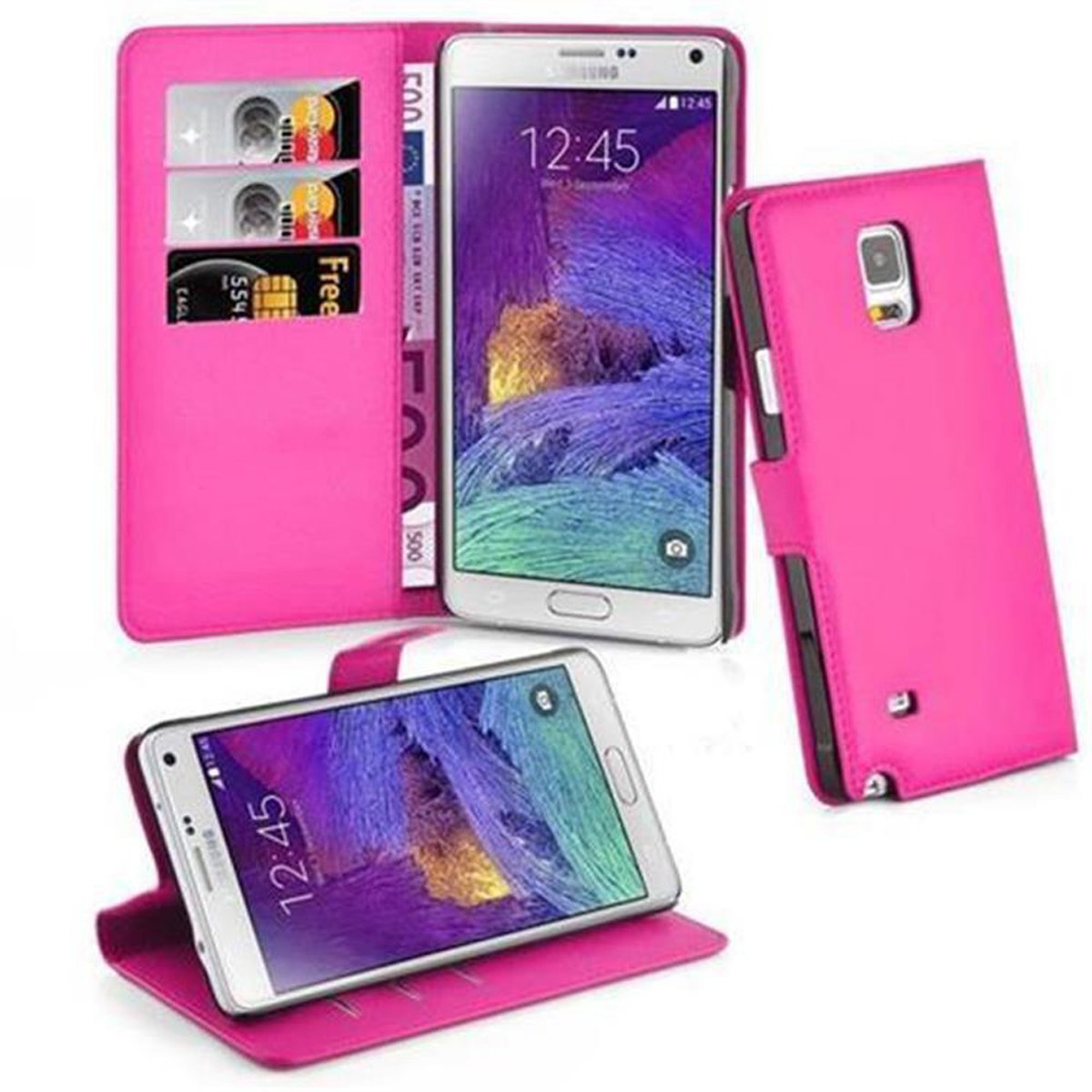 CADORABO Book Hülle Galaxy Standfunktion, PINK NOTE 4, Bookcover, Samsung, CHERRY