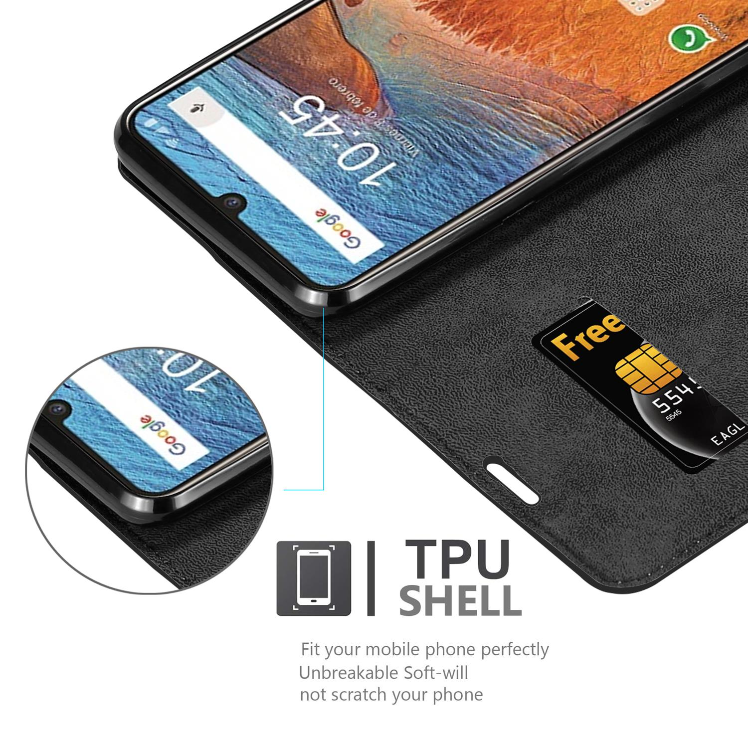 Telefon in einem Gehäuse mit Kreditkarte. Verfügt über ein TPU-Schalendesign.
