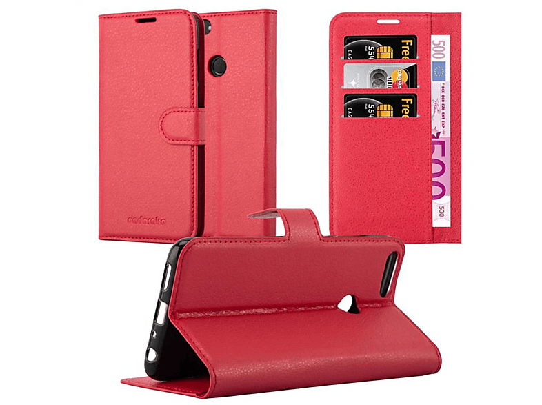 CADORABO Book Hülle Standfunktion, Bookcover, Huawei, P SMART 2018 / Enjoy 7S, KARMIN ROT | Bookcover