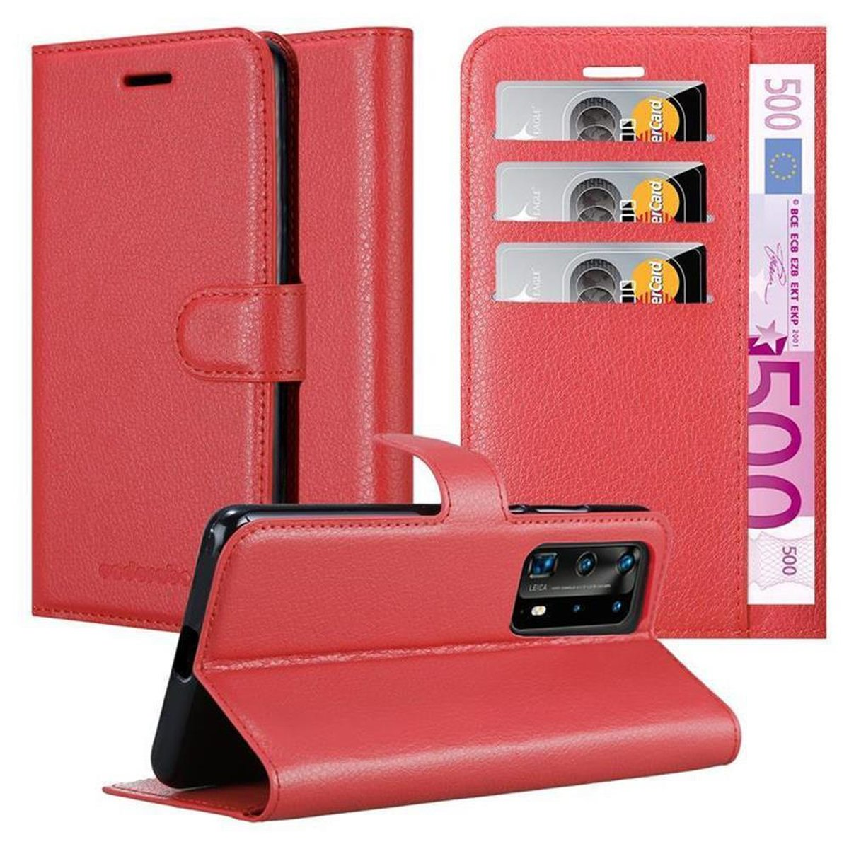 CADORABO Book Hülle Standfunktion, KARMIN PRO / PRO+, P40 Bookcover, P40 Huawei, ROT