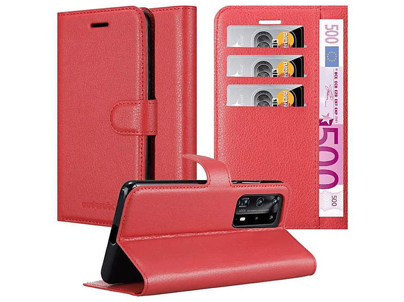 Standfunktion, P40 Huawei, PRO Bookcover, Hülle Book P40 PRO+, CADORABO / ROT KARMIN