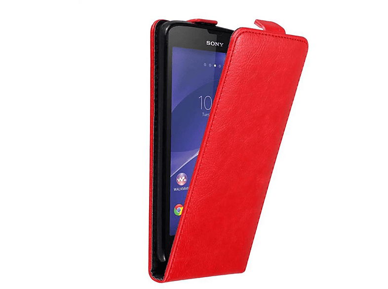 im Hülle ROT Style, Xperia T3, CADORABO Flip Cover, Sony, APFEL Flip