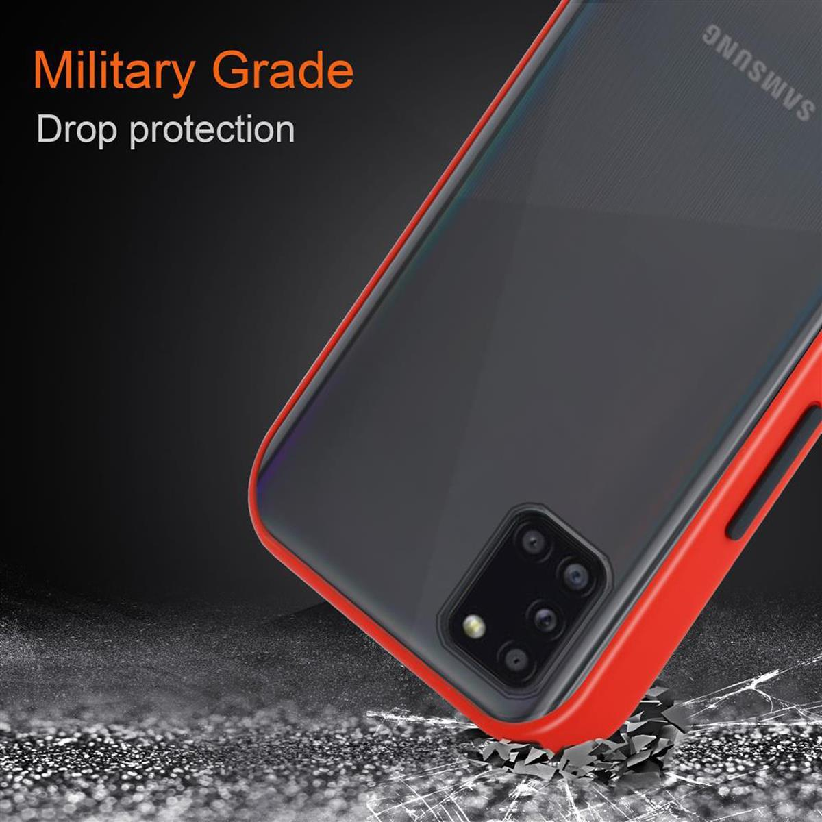 CADORABO Rückseite, Schwarze matter Silikon Matt Schutzhülle Hülle Galaxy Backcover, TPU Samsung, mit Tasten und Rot A31, - Innenseite Hybrid Kunststoff