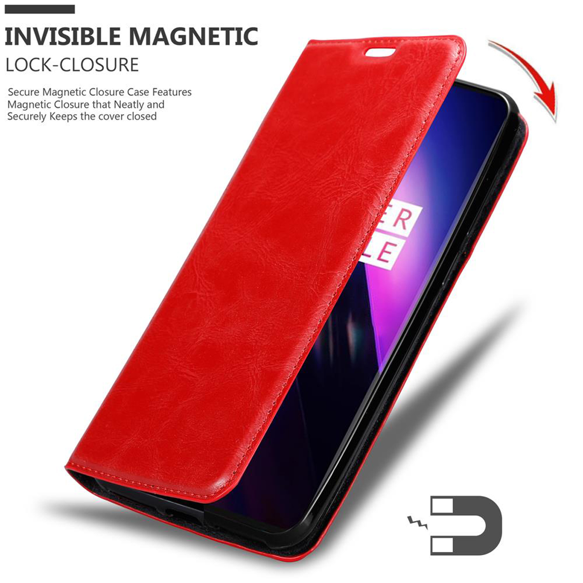 CADORABO Book Hülle Invisible Magnet, 8, OnePlus, APFEL Bookcover, ROT