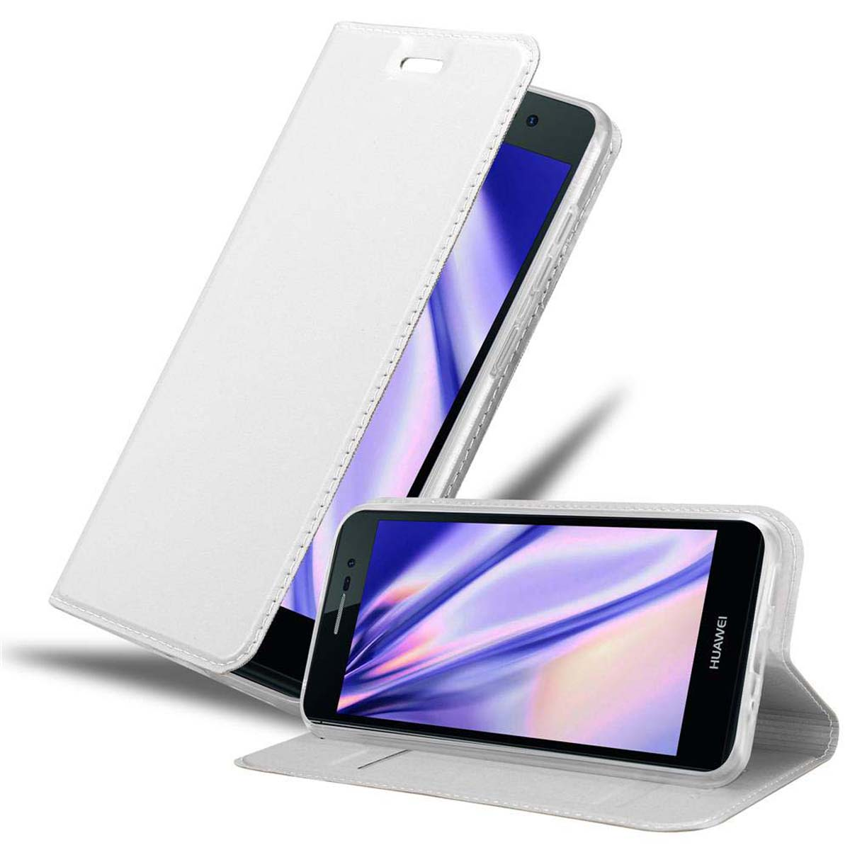 Funda blanca con teléfono. El teléfono es blanco.