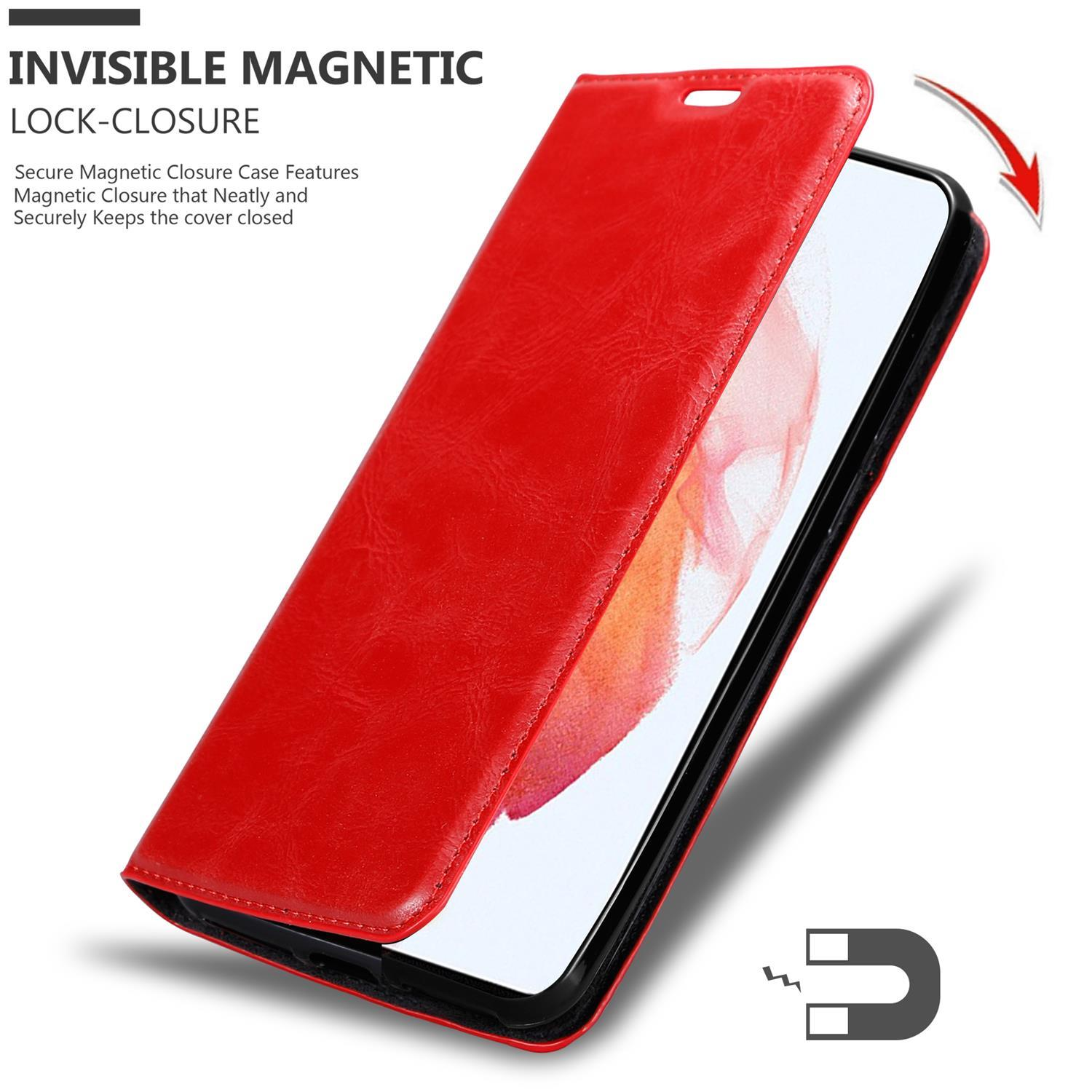 PLUS, Hülle ROT S21 CADORABO Samsung, Invisible Book APFEL Bookcover, Magnet, Galaxy