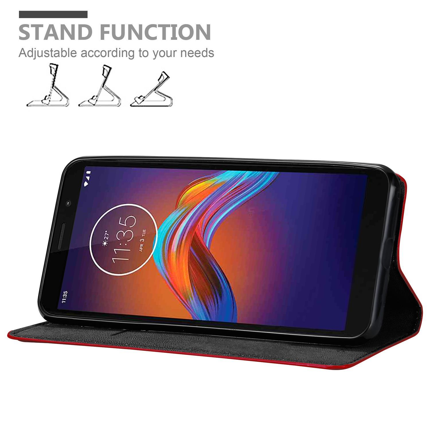 Telefon in roter Hülle, Standfunktion, weißer Hintergrund, verstellbare Ständer-Illustration.