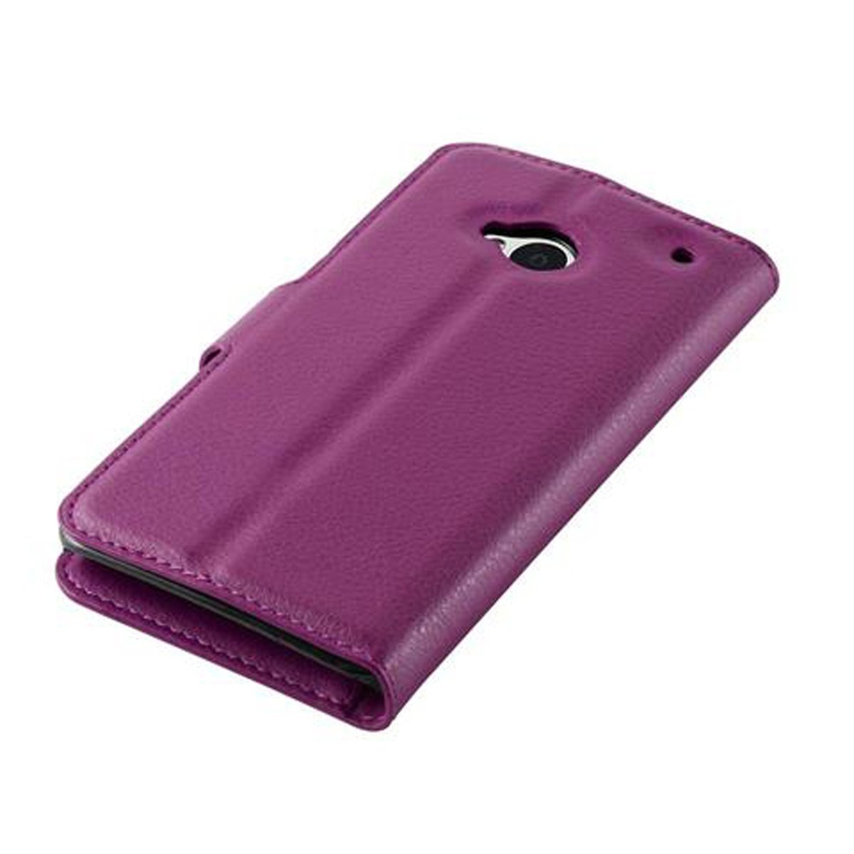 Custodia viola chiusa. La custodia è realizzata in materiale simile alla pelle.