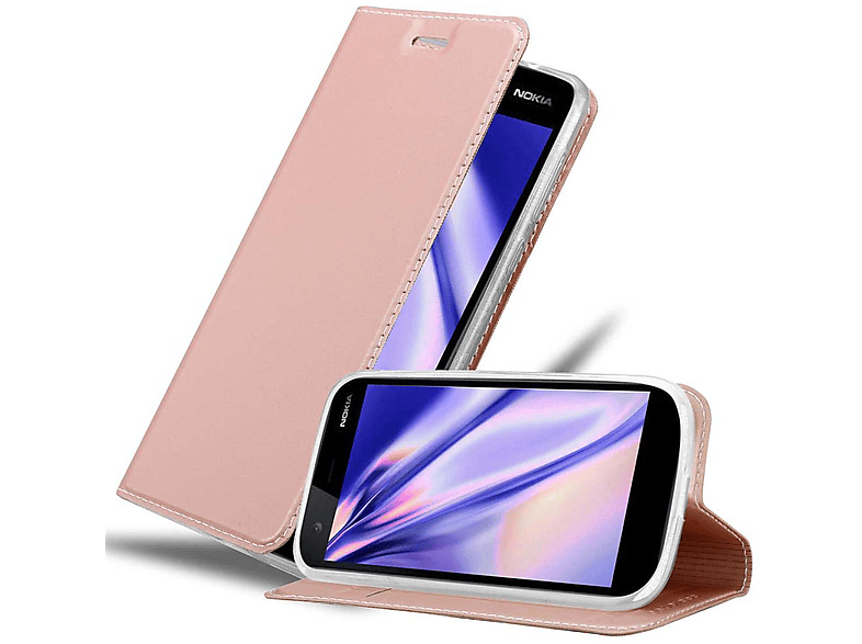 1 Nokia, CADORABO Bookcover, ROSÉ GOLD Handyhülle Book CLASSY Classy 2018, Style,