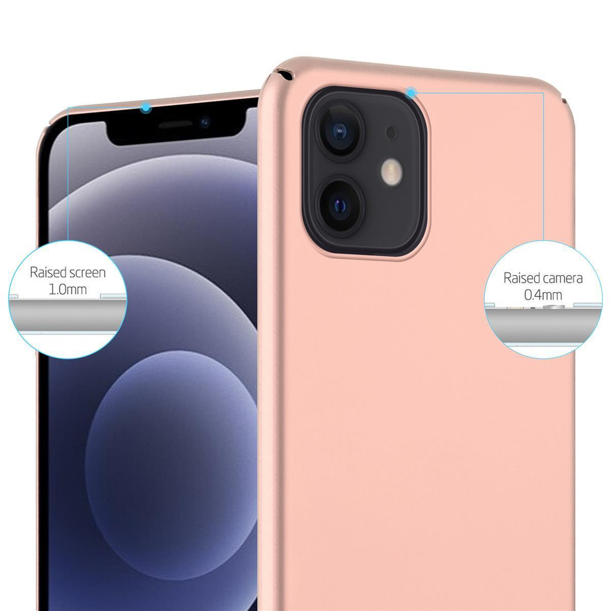 Nahaufnahme einer Handyhülle in Roségold. Die Kamera und der Bildschirm sind erhöht.