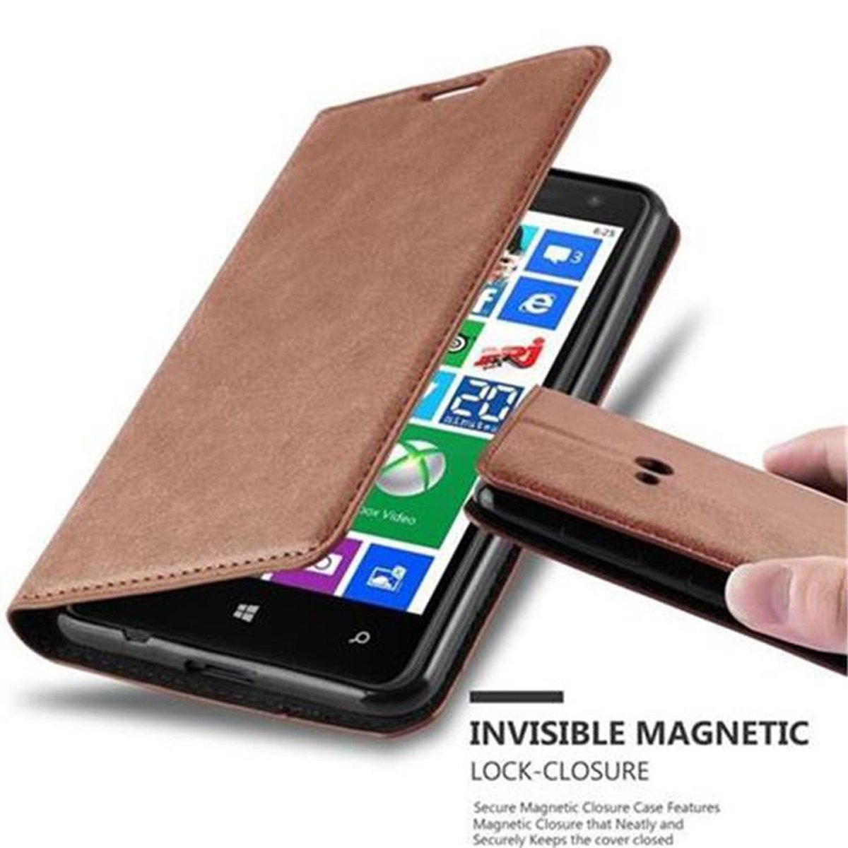 CADORABO Book Hülle Invisible Magnet, Nokia, Bookcover, Lumia 625, BRAUN CAPPUCCINO