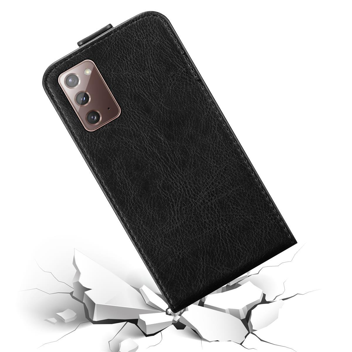 Schwarze Handyhülle mit fallendem Telefon, Bildschirm nach unten, zerbrochener Boden.