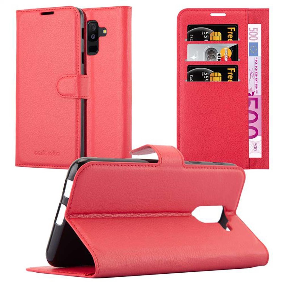 CADORABO Book Hülle Standfunktion, Bookcover, PLUS 2018, KARMIN Samsung, ROT Galaxy A6