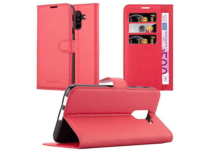 CADORABO Book Hülle Standfunktion, Bookcover, Samsung, Galaxy A6 PLUS 2018, KARMIN ROT