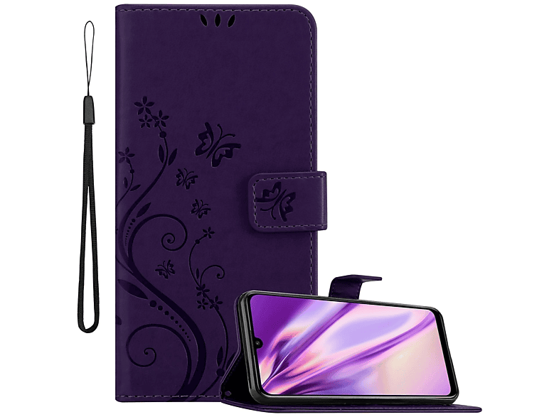 CADORABO Hülle Blumen Muster Flower Case, Bookcover, Huawei, P SMART 2020, FLORAL DUNKEL LILA