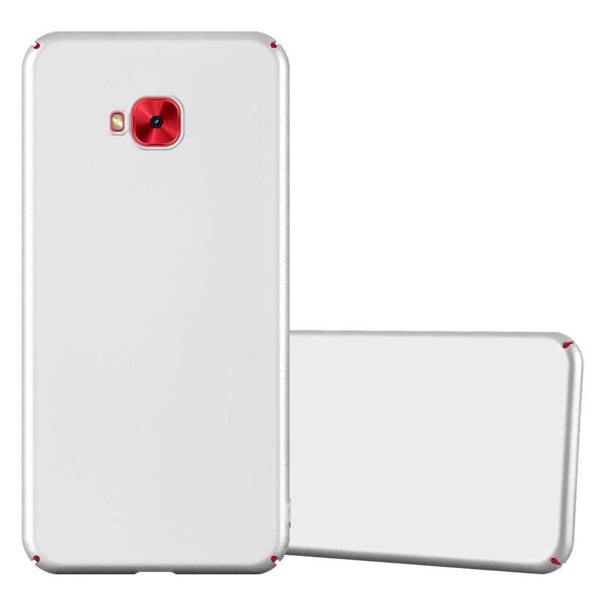 Una custodia per telefono bianca con una fotocamera rossa. Lo sfondo è bianco.