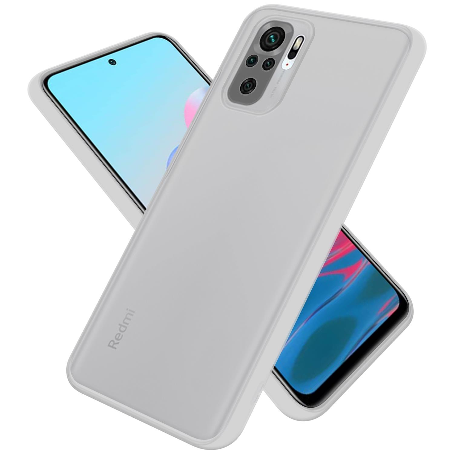 Custodia grigia con telefono. Sul telefono c'è la parola Redmi.