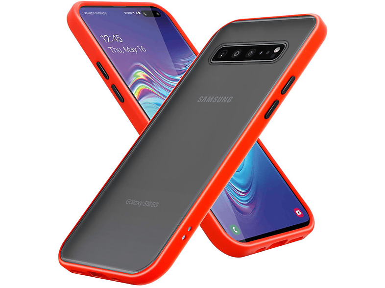 CADORABO Hülle Hybrid Schutzhülle mit Galaxy Matt Backcover, Rot Rückseite, TPU Schwarze und Innenseite Silikon Kunststoff 5G, - Tasten Samsung, matter S10