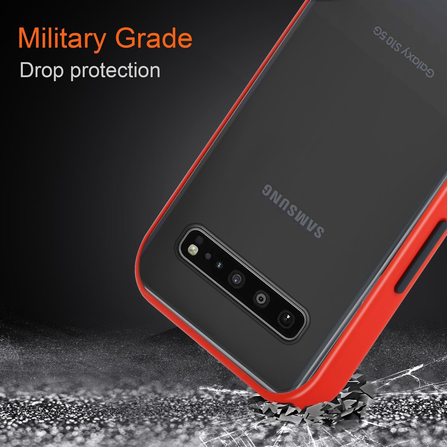 mit Samsung, Backcover, Tasten - Hülle Innenseite CADORABO und Galaxy 5G, Hybrid Schwarze Schutzhülle Kunststoff matter Rückseite, S10 Silikon TPU Rot Matt