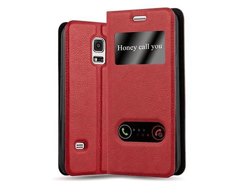 Samsung, View Galaxy SAFRAN Doppelfenster Book DUOS, S5 CADORABO / Hülle, MINI Bookcover, ROT S5 MINI