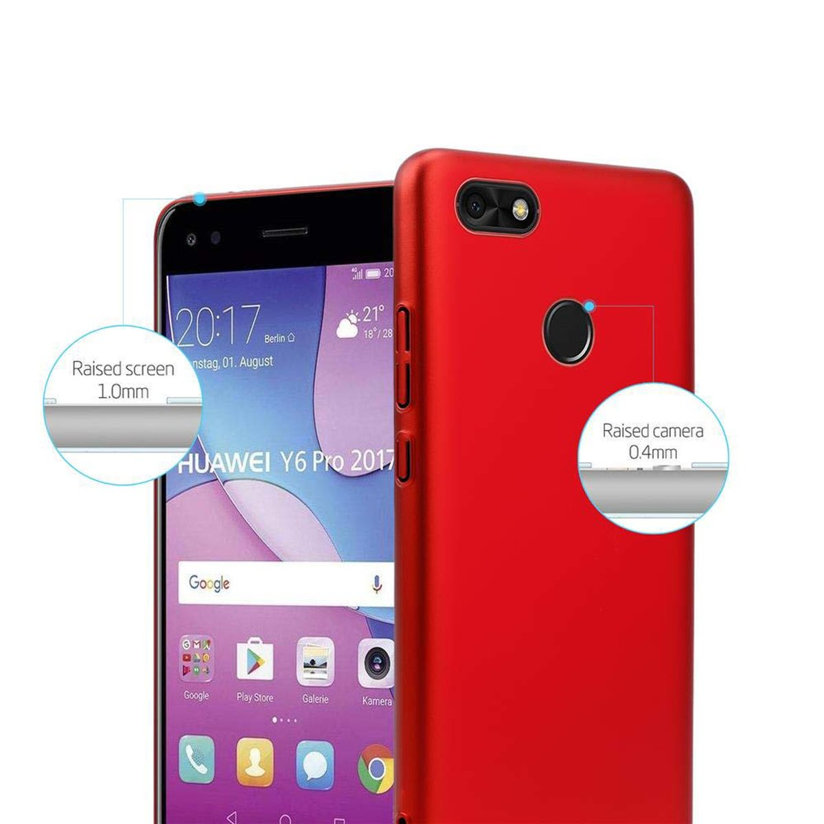 CADORABO Hülle im Hard METALL Backcover, Case PRO ROT Matt Metall Y6 Huawei, Style, 2017