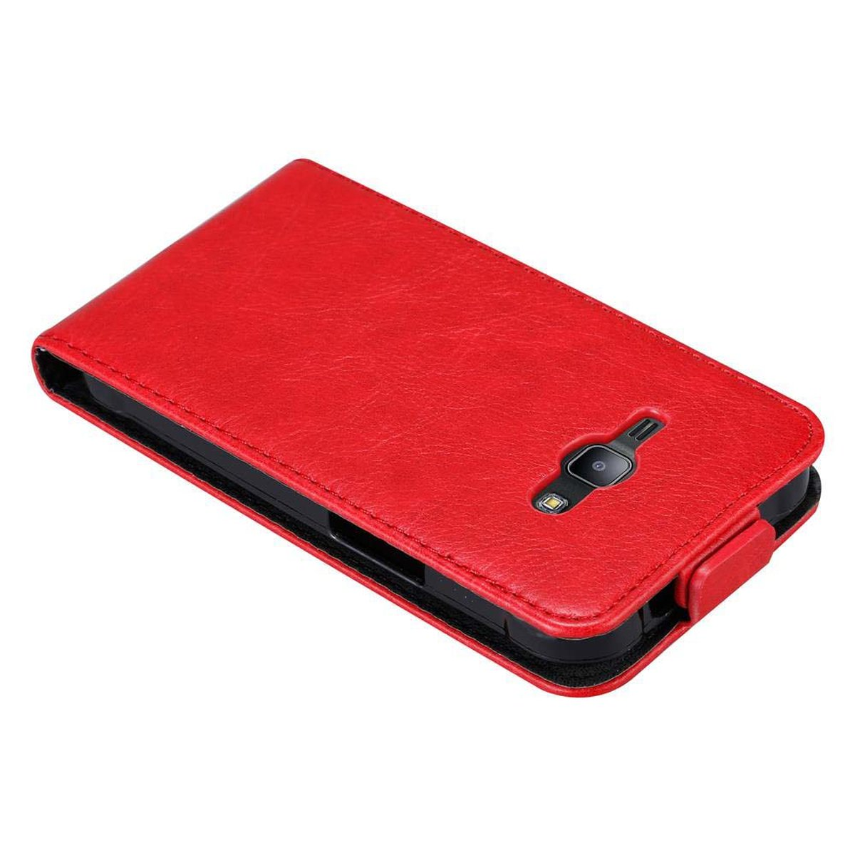 Samsung, Hülle J1 2015, im Style, ROT Cover, Flip Galaxy Flip APFEL CADORABO