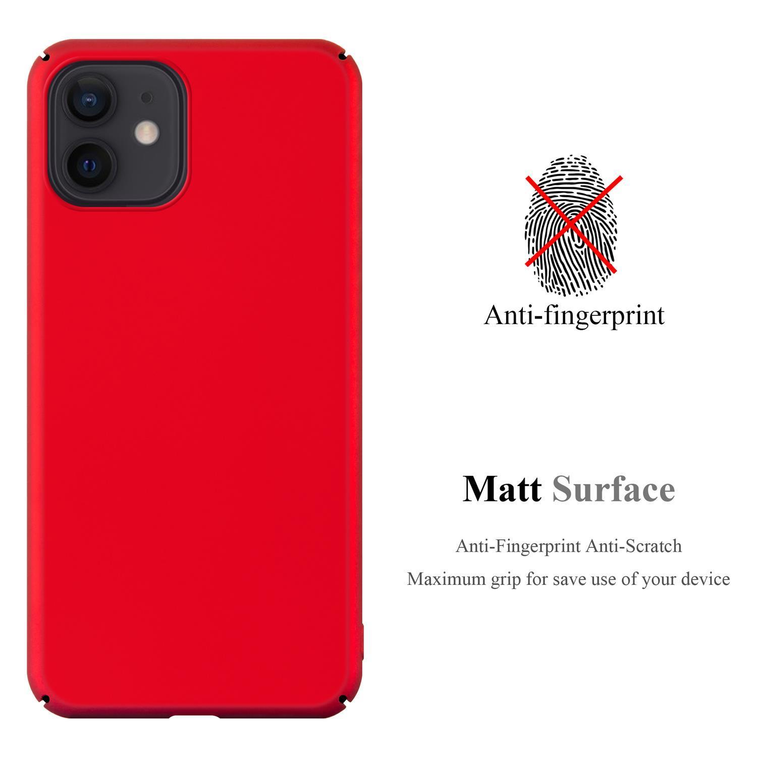 Rote Handyhülle mit roter matter Oberfläche. Text: Anti-Fingerabdruck, Anti-Kratzer, maximaler Grip.