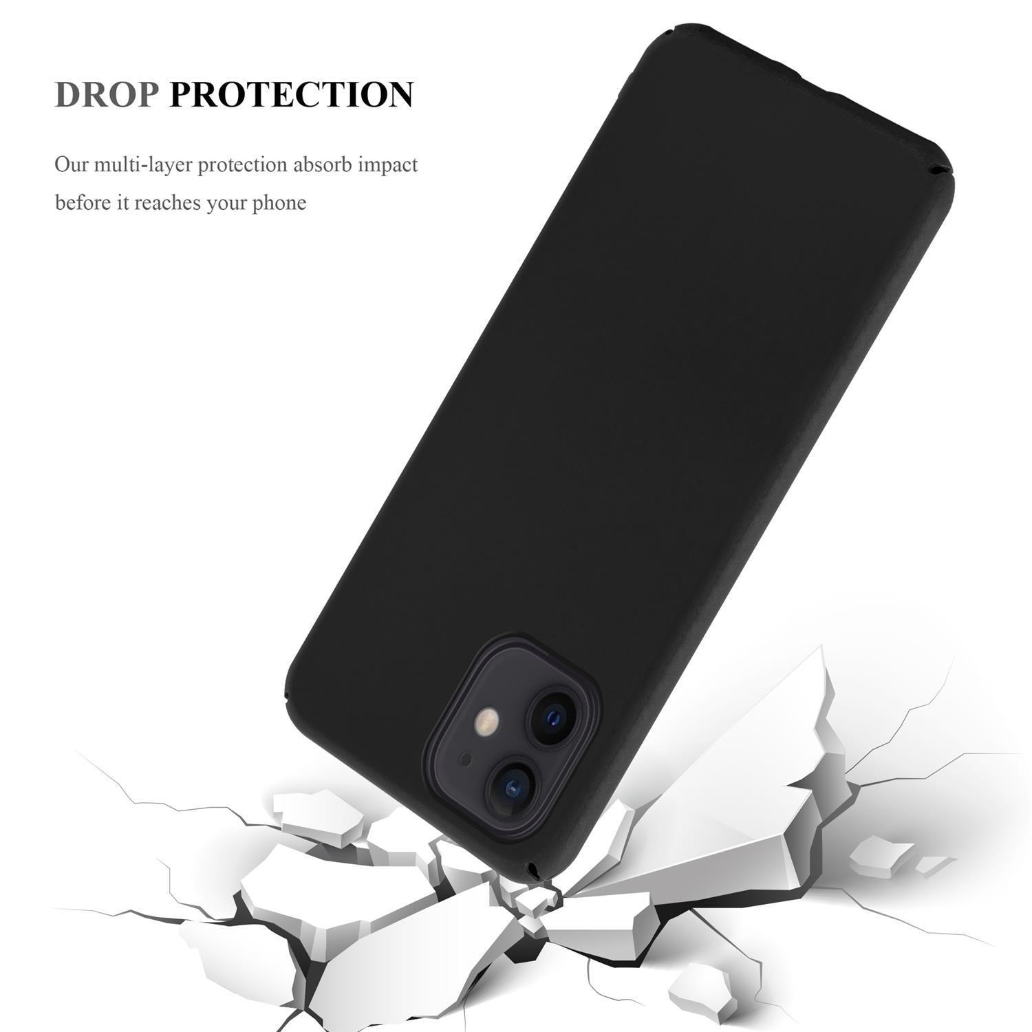 Custodia nera per telefono con telefono, superficie incrinata, con testo 'DROP PROTECTION'.