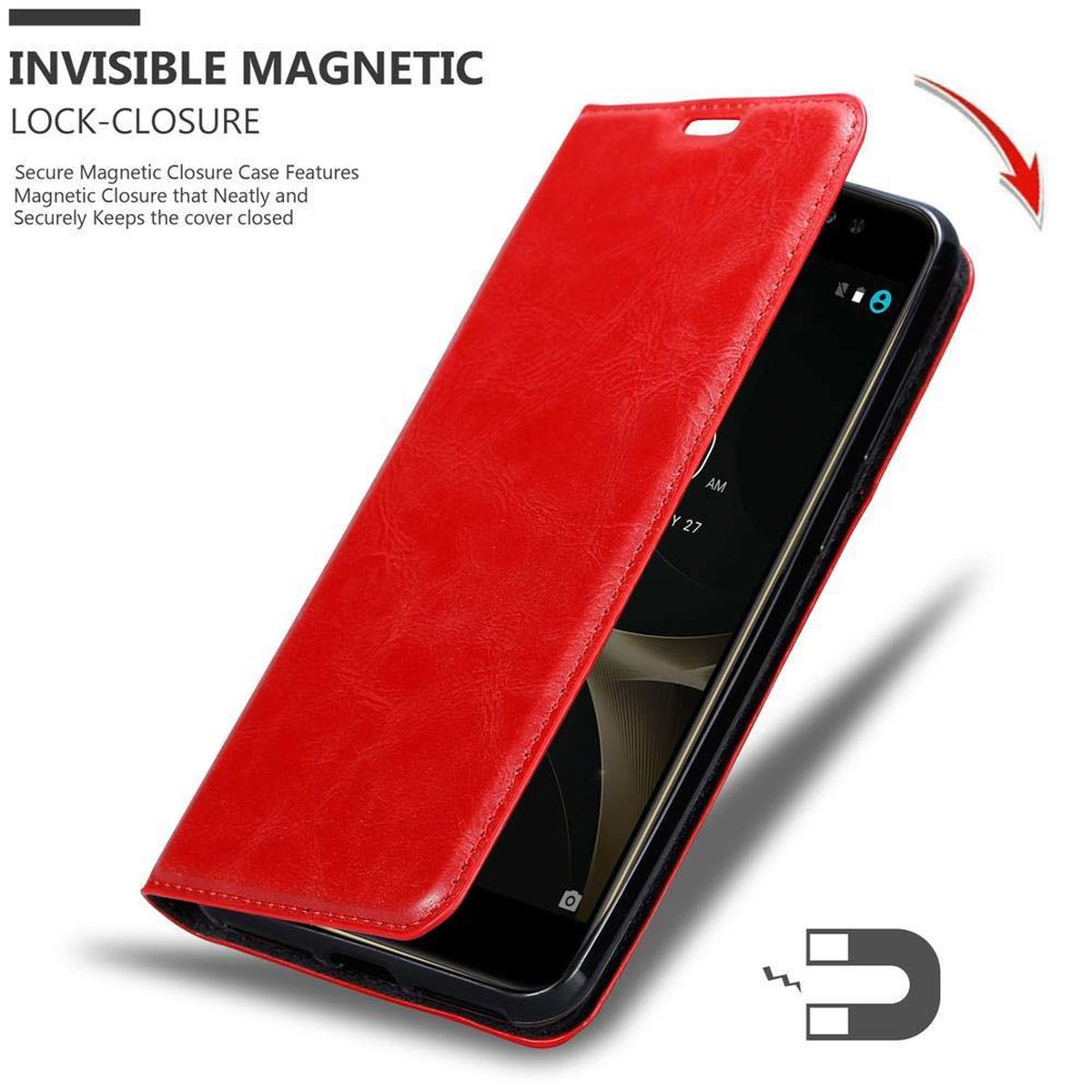 Invisible N1 Hülle Nubia ROT CADORABO Bookcover, APFEL Book ZTE, LITE, Magnet,